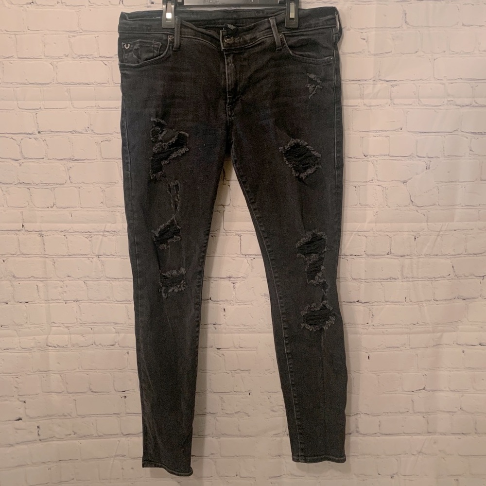 True Religion Casey Skinny Jeans Distressed Black